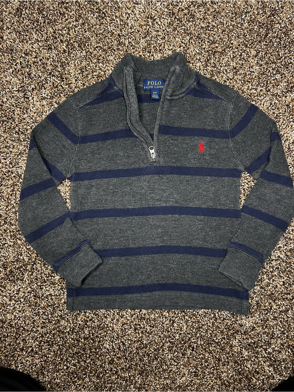 Toddler 4T Polo by Ralph Lauren Gray and Navy Striped Half-Zip Sweater